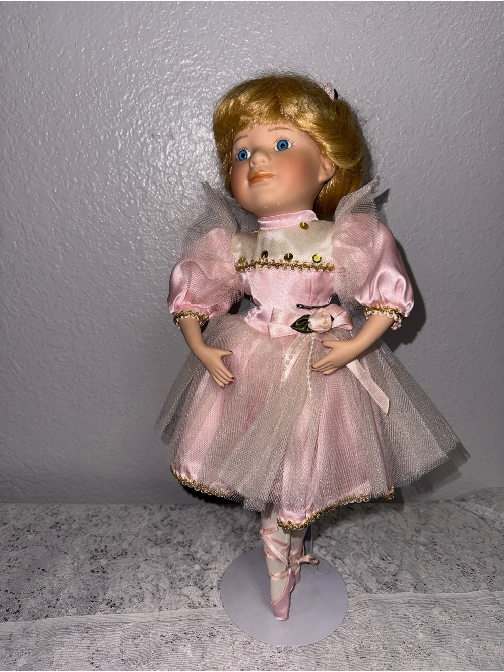 Vintage Danbury Mint Porcelain Ballerina Doll Pink Tutu